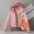 thumbnail image 2 of Women's Cropped Puffer Jacket Faux Fur Hood Full Zip Quilted Warm Winter Coat with Pockets Corduroy Style, 2 of 7