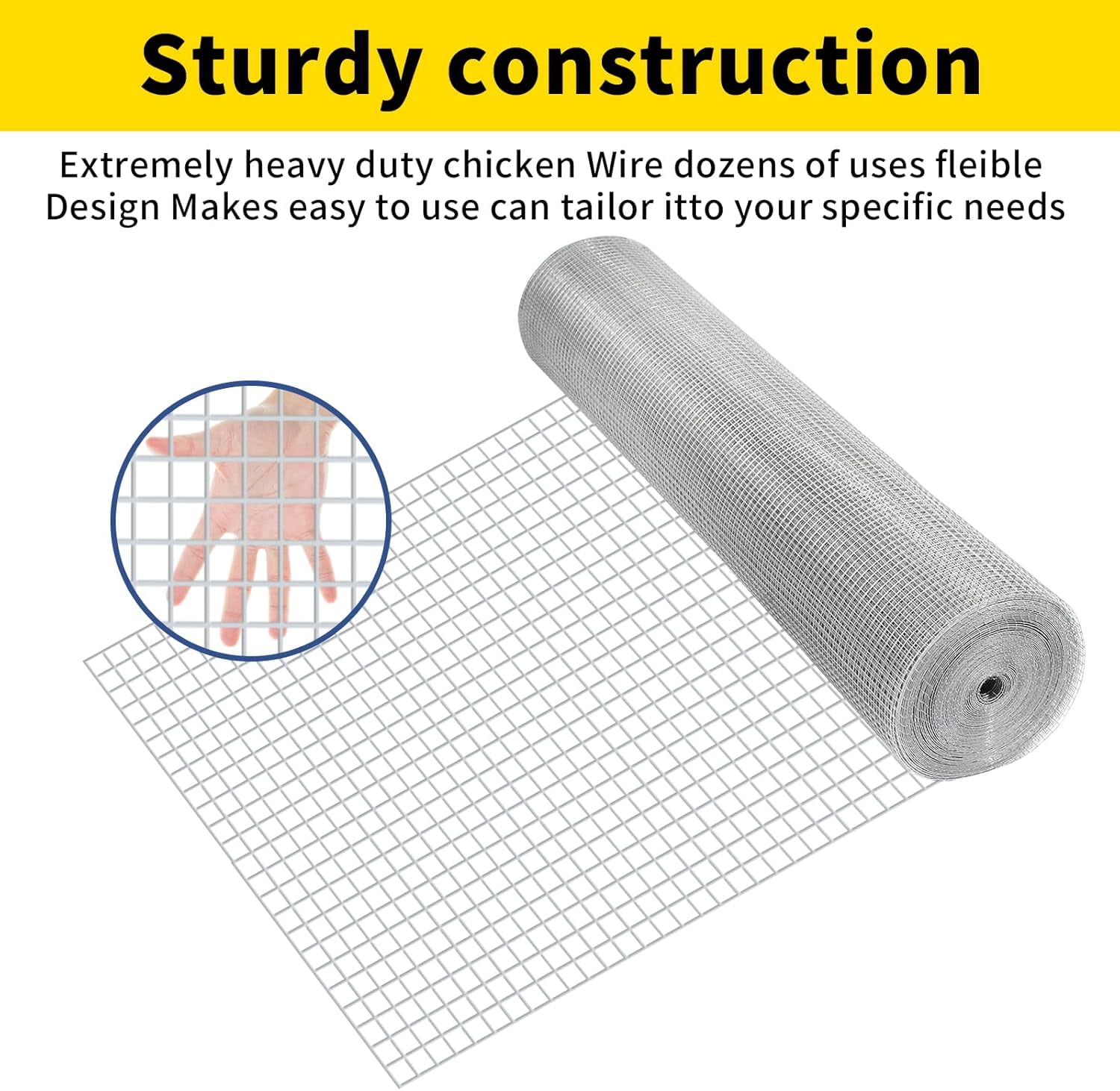 DWALE 48in x 50ft 23GA Galvanized Hardware Cloth, Wire Mesh Fence for Chicken Coop, Poultry & Garden Protection