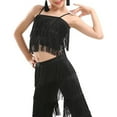 thumbnail image 7 of Girls 2 Piece Outfit Summer Suits 2 Piece Latin Ballroom Dance Tassel Solid Color Crop Elastic Pants Dancewear Child Clothes Girls Outfits 3-4 T, 7 of 7