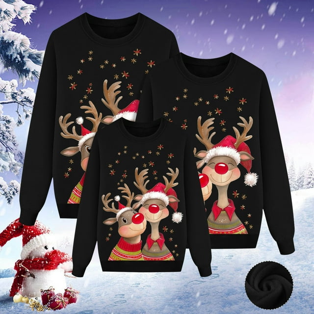 Shadoumai Chandails de Noël Assortis pour la Famille Col Rond Chemises Douces Chandail de Noël Hauts Chandail d'Automne