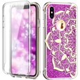thumbnail image 1 of iPhone Xs Max Case with Screen Protector, Hard Front Casing+High-Impact TPU Rubber Bumper Shockproof Full Body Protective Case for iPhone Xs Max 6.5 2018 - Glitter Violet Mandala Flower, 1 of 8