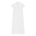 thumbnail image 2 of Uaswgudfs Women's Casual Short Sleeve V-Neck Midi Dress​ - Summer Shift Style with Button Front & Pocket, Draped Office-Ready Fabric White L, 2 of 6