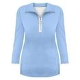 thumbnail image 3 of YEJIMAN Blue Plus Size Tunic Tops, Polyester,Spandex T-Shirts For Women, Women's V Neck 3/4 Sleeve Tops Quarter Zip Collared Shirts Shirts Summer Tees, 3 of 3
