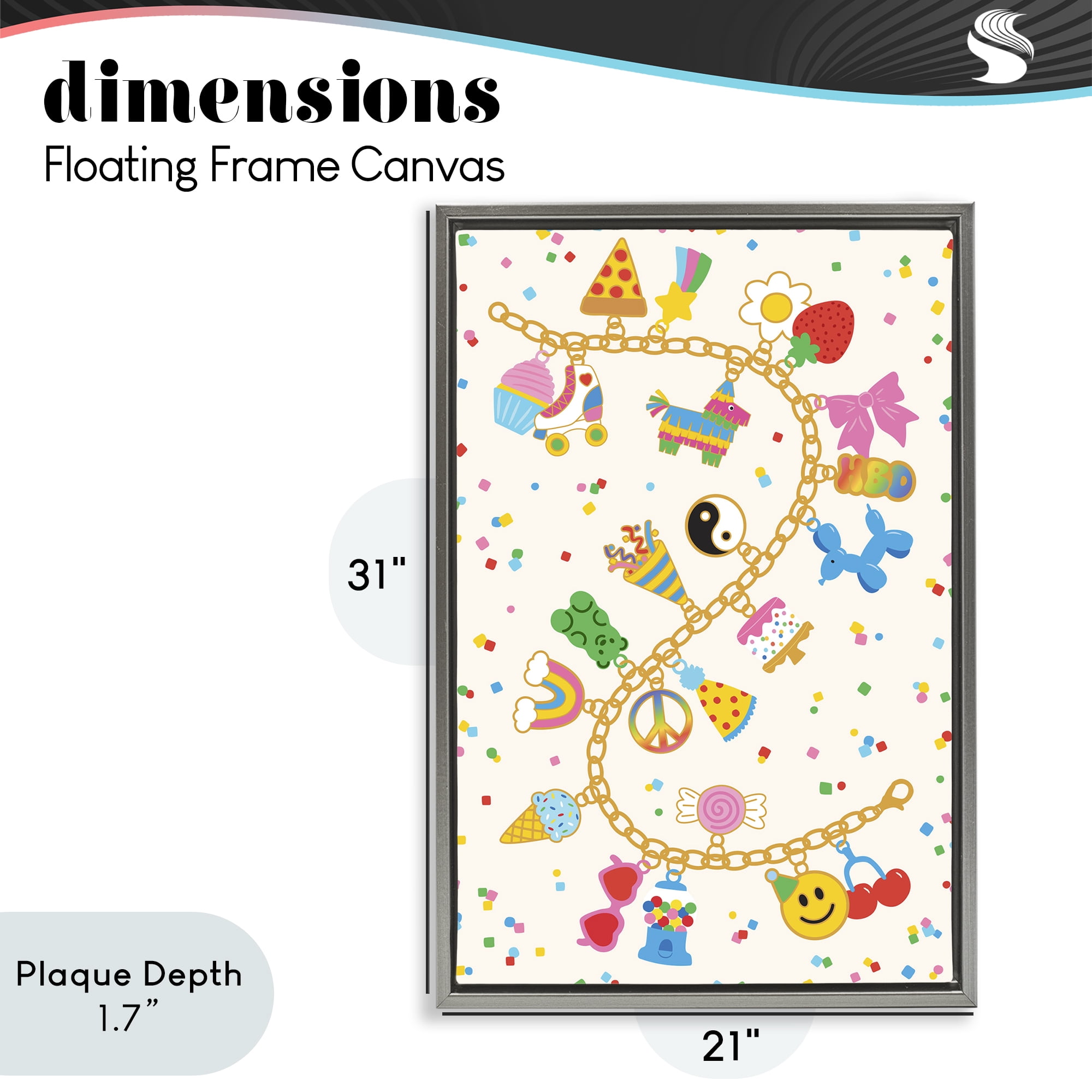 Stupell Industries Playful Party Charm Bracelet Gray Framed Floater Canvas Wall Art, design by Nadia Hassan