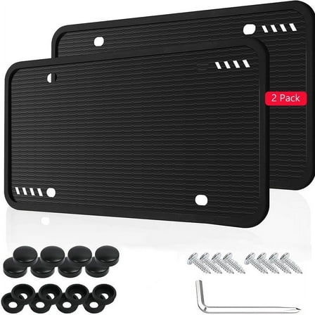 BTideas Silicone License Plate Frame, Universal License Plate Holders Brackets, 2 Pack (Black)