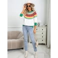 thumbnail image 5 of Women'S Casual Crew Neck Ribbed Sweater Pullover Fall Long Sleeve Print Fair Sweater Top Casual Loose Sweater White L, 5 of 9