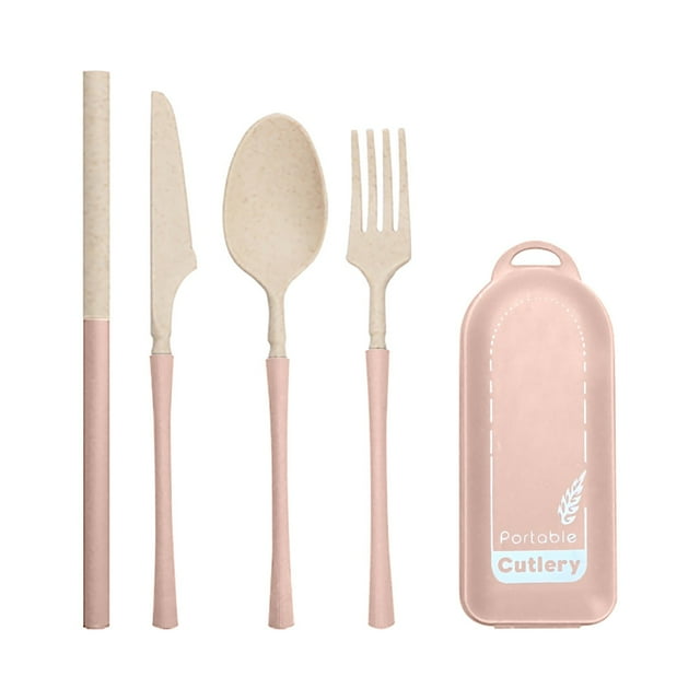 Cucharas Y Tenedores Conjunto de Utensilios de Camping Equipo de Viaje Conjunto con Caja, Cuchara Reutilizable de Paja de Trigo, Cubiertos de Tenedor de Paja, Cubiertos Portátiles para Viajes, Picnic,