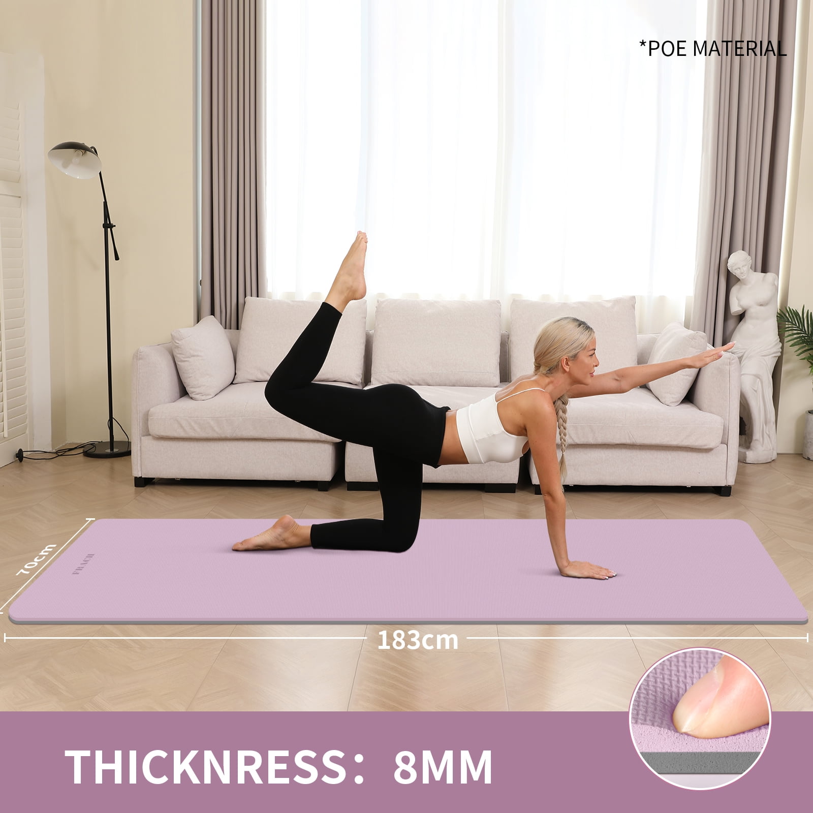 Frach Wide Yoga Mat 28",1/3 Inch Extra Thick Workout Mats,Non-slip Eco-friendly for Outdoor and Indoor,Home and Travel(Purple+Gray)