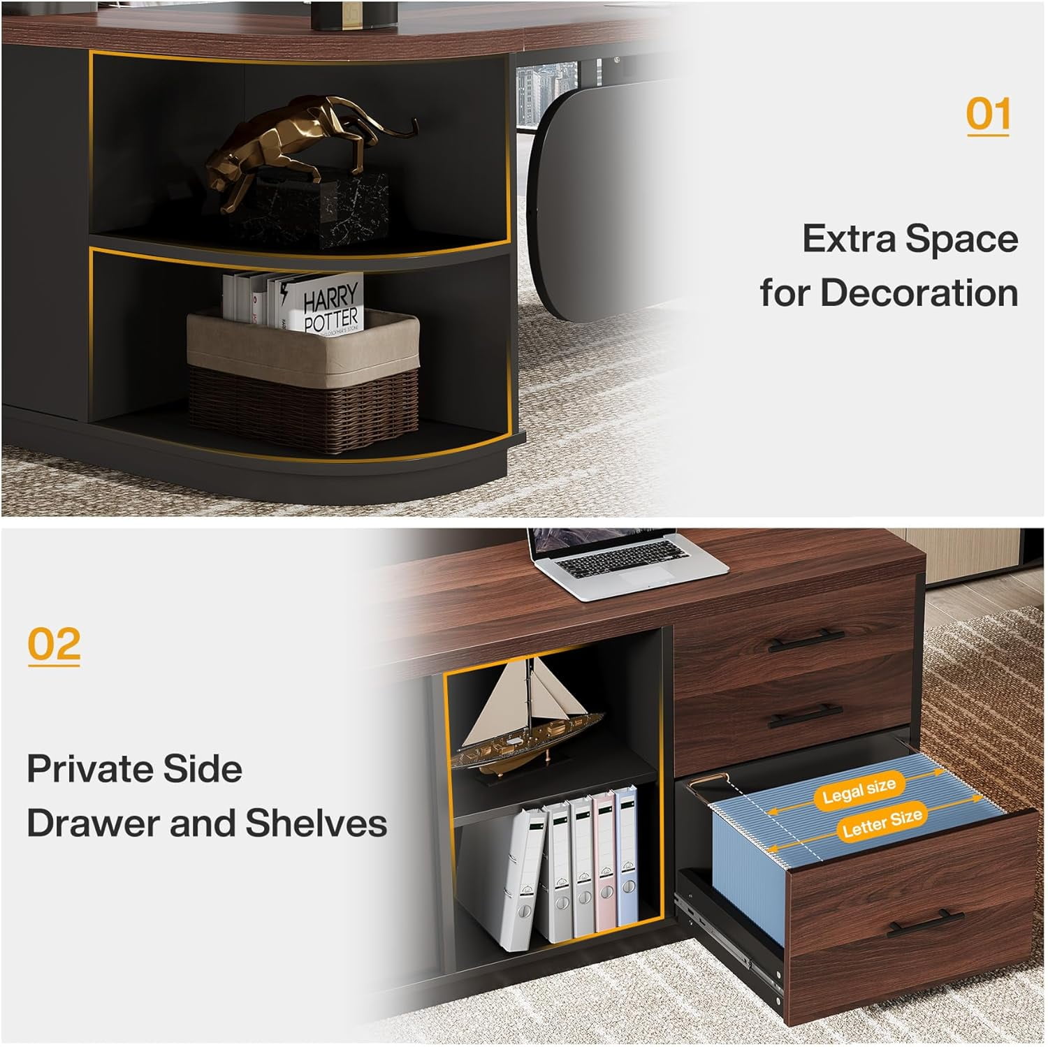 Finmind 80" L-Shaped Desk, Large Executive Office Desk with 55'' Drawers Cabinet