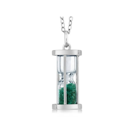 Ladies Hourglass - Sterling Silver Hourglass Pendant with 0.75 Ct Emerald Dust & 18