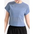 thumbnail image 3 of Women Mesh Splicing Sports T-shirt Cropped Short Sleeve Breathable Running, 3 of 8