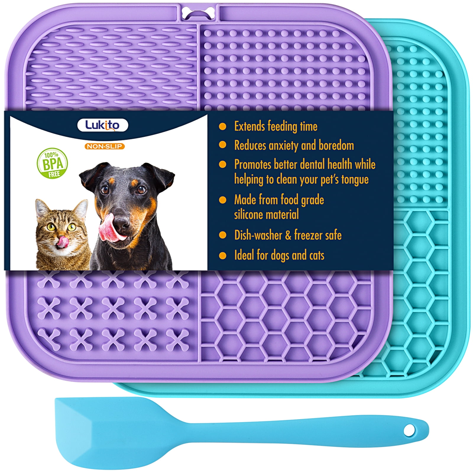 LUKITO Licking Mat for Dogs & Cats 2 Pack with Suction Cups, Dog Peanut