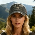 thumbnail image 7 of 250th Anniversary Army Hat, Embroidered Baseball Cap Tribute Washed Denim Hat Color Light Gray Size One Size, 7 of 7