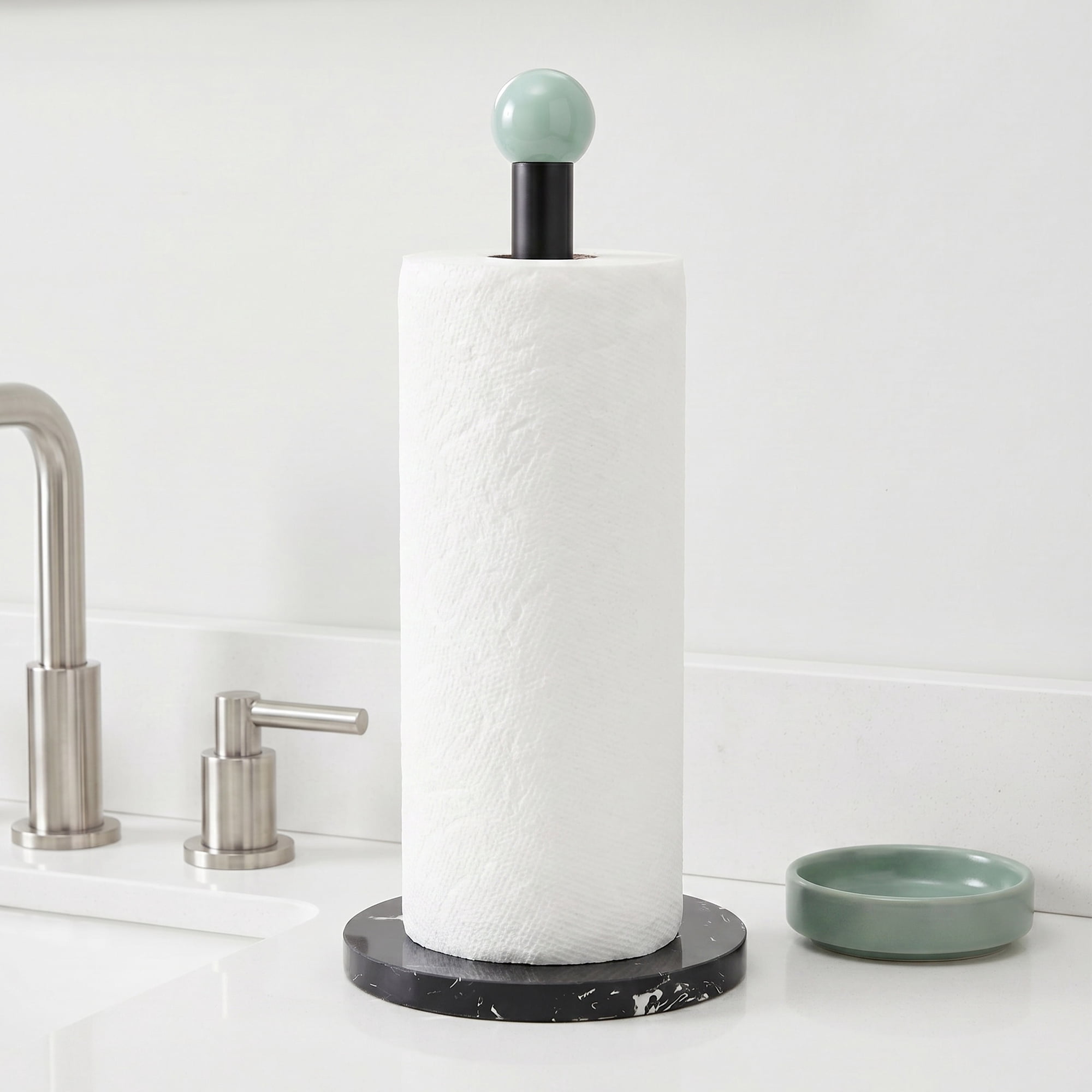 Unique Bargains Durable Paper Towel Holder Countertop Non Slip Base Black A 13.4x5.9inch