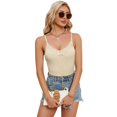 thumbnail image 2 of OIUUAK Women's Lace Cami Tops,&nbsp;V Neck Camisole for Women Adjustable Spaghetti Strap Stretch Fitted Undershirt Tank Top with Shelf Bra Breathable Summer Going Out Tops, Beige, 2 of 9