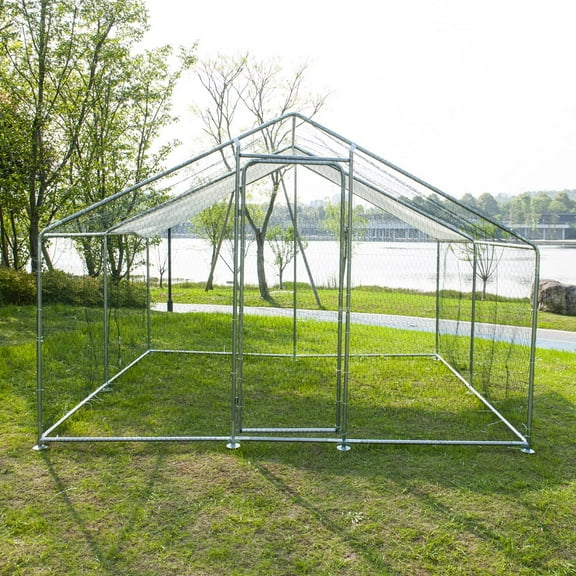 Phonjoroo Large Chicken Coop Run Walk-in Metal Poultry Cage Outdoor Backyard Hen House with Roof Cover (10'L x 10'W x 6.6'H)
