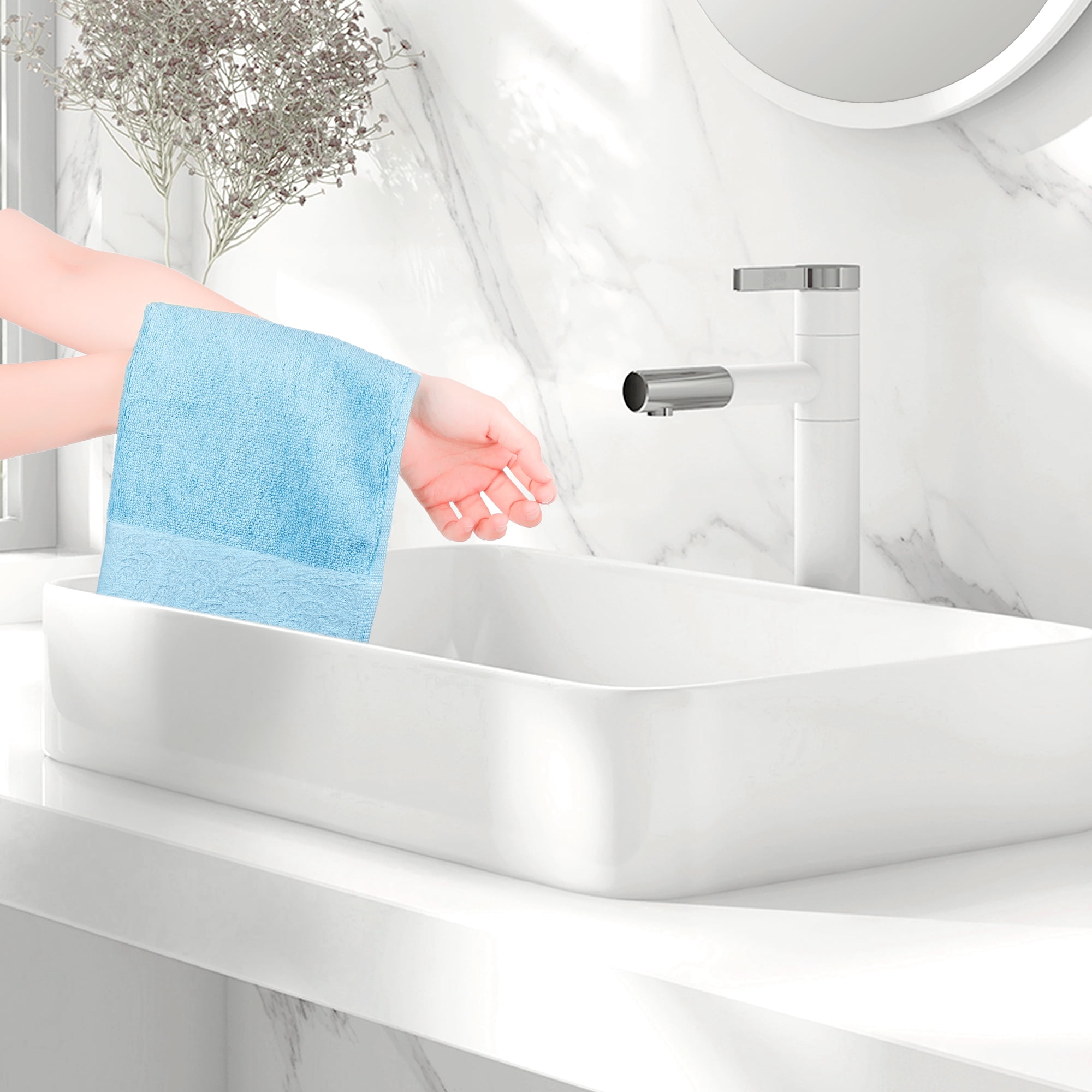 Unique Bargains 6 Pack Cotton Washcloths Absorbent and Comfort Face Towels Blue