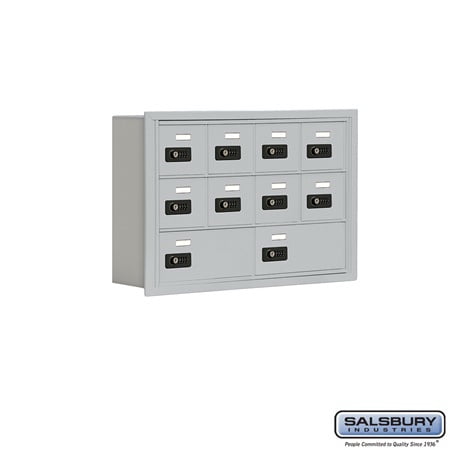 - Salsbury Industries 19035-10ARC Cell Phone Storage Locker - 3 Door High Unit (5 Inch Deep Compartments) - 8 A Doors and 2 B Doors - Aluminum - Recessed Mounted - Resettable Combination Locks