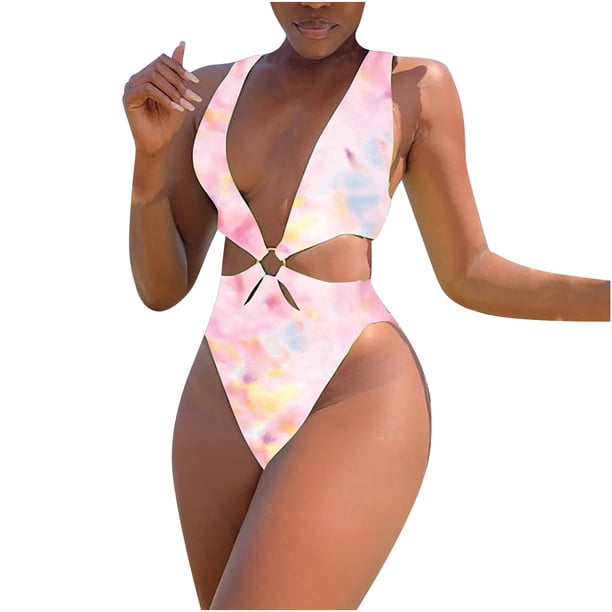 Moda mujer Sexy traje de baño con cuello en V Tie-Dye estampado sin espalda siamés traje de baño Fridja nalpqowj23831