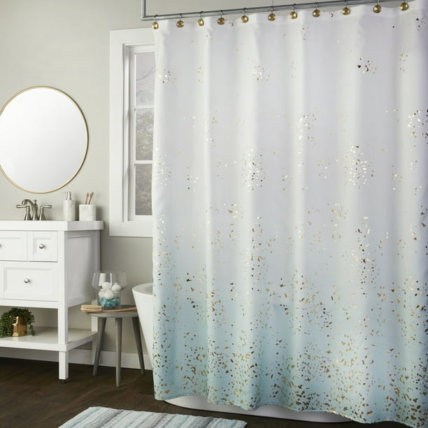 aqua and white shower curtain