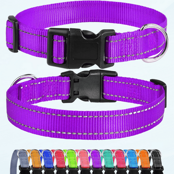 Reflective Dog Collar, Sturdy Nylon Collars for Medium Girl and Boy Dogs, Adjustable Dog Collar with Quick Release Buckle, Purple