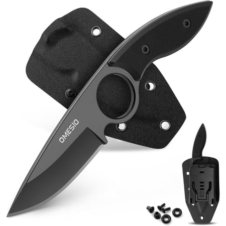 Small Fixed Blade Knife Tactical Hunting Camping Knife with Kydex Sheath Full Tang Stainless Steel Compact EDC Neck G10 Handle Gift Box for Men ()