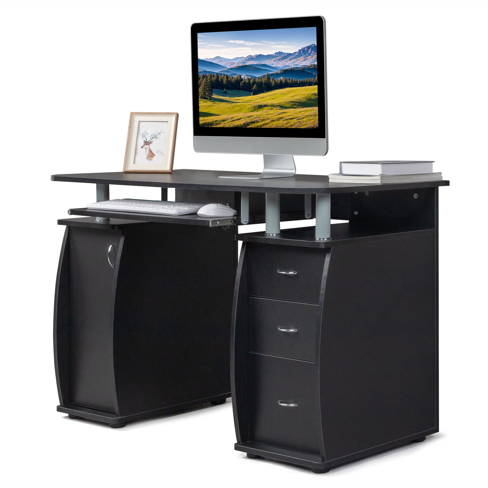 Ktaxon Black 3 Drawers Computer Desk Black Study Workstation Office Furniture