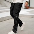thumbnail image 2 of XIAOCHA Mens Side Button Closure Cargo Pants Retro Loose Straight Trousers Athletic Workout Streetwear PantsBlackXXL, 2 of 4