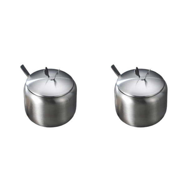 Billuyoard Stainless Steel Sugar Bowl Spice Jar with Salt Container Lid Cruet Pepper Seasoning and Design Spoon Integrated Pot Plata tipo 1 L 2Conjunto