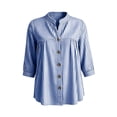 thumbnail image 4 of Sokhug Womens Cotton Linen Striped 3/4 Sleeve Stand Collar Button Down Breathable Casual Daily Tunic Blouse Tops, 4 of 7