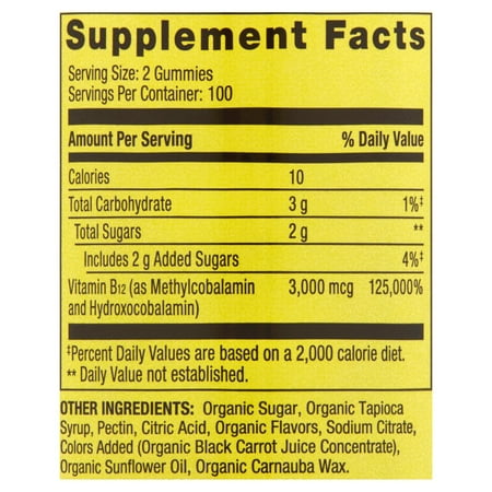 Spring Valley Extra Strength Vitamin B12 Supplement Vegetarian Gummies for Metabolism Support, Raspberry Flavor, 3000 mcg, 200 Count