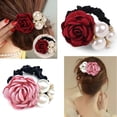 thumbnail image 2 of 3pcs Pearl Rhinestone Rose Flower Hair Bows Elastics Bands Hair Ties Pearl Hair Bands Ponytail Holder Elastic Hair Scrunchies Hair Accessories Jewelry Rubber Band for Women Girls, 2 of 4