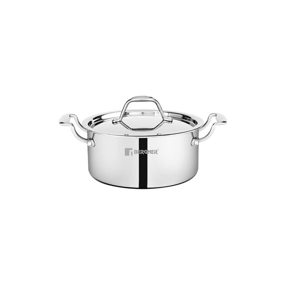 Argent Junior Chef Triply Stainless Steel 16 Cm Casserole With Stainless Steel Lid, 1.6 Liters Casserole | Durable Cookware, Mirror Finish, Induction Base & Gas Ready | 5-year Warranty