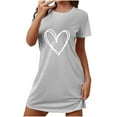 thumbnail image 2 of BRGZLK Womens Nightgowns Large Size Cute Heart Print Valentine Short Sleeve Nightgown Round Neck Loose Soft Nightgown Gray XL, 2 of 4