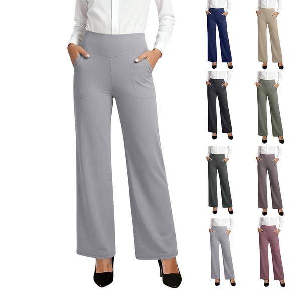 Laqbezok Women's High Waist Flare Yoga Pants, Bootcut Work Trousers with Pockets, Athletic Dress Slacks for Office & Gym