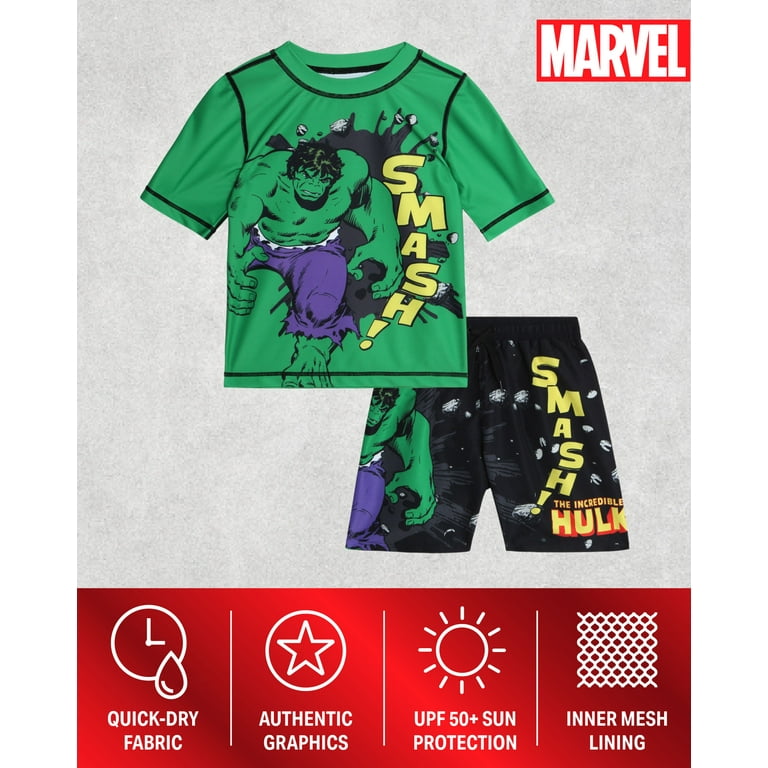 Marvel Avengers Boys' Rash Guard Set Kids UPF 50+ Swim Shirt and