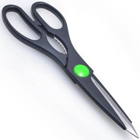 Multi Purpose Kitchen Shears and Chicken Scissors - Ultra Sharp Stainless Steel Blades with Comfort Grip and Built-In Nut Cracker and Bottle Opener - by Homiry Black&White
