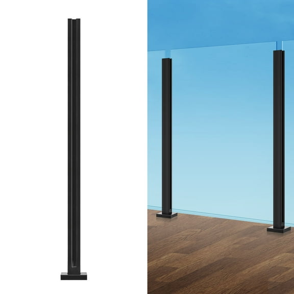 VEVOR Glass Clamp, 41.34" Height Glass Railing Bracket for 0.39 "-0.47 " Thickness Tempered Glass, 304 Stainless Steel Glass Mounting Clamp, Glass Shelf Bracket for Balcony,Garden,Deck,Stair,Black