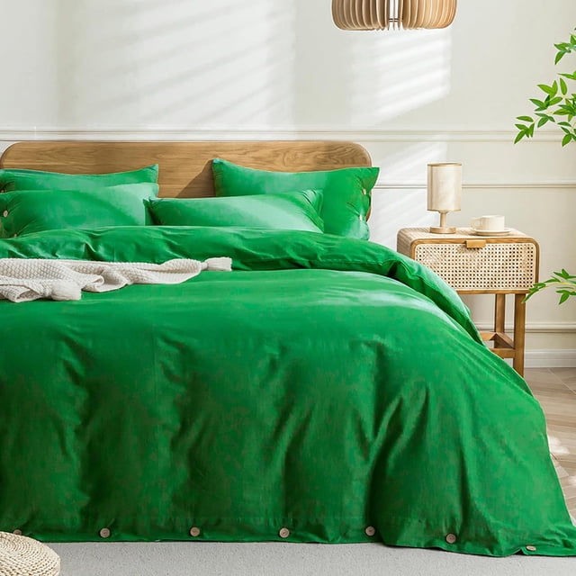Cotton Duvet Cover Queen Size Pinstriped Comforter Cover with Button Washed Cotton Breathable Soft Solid Bedding Set Duvet Cover ×in & Pillowcases (NO Comforter)