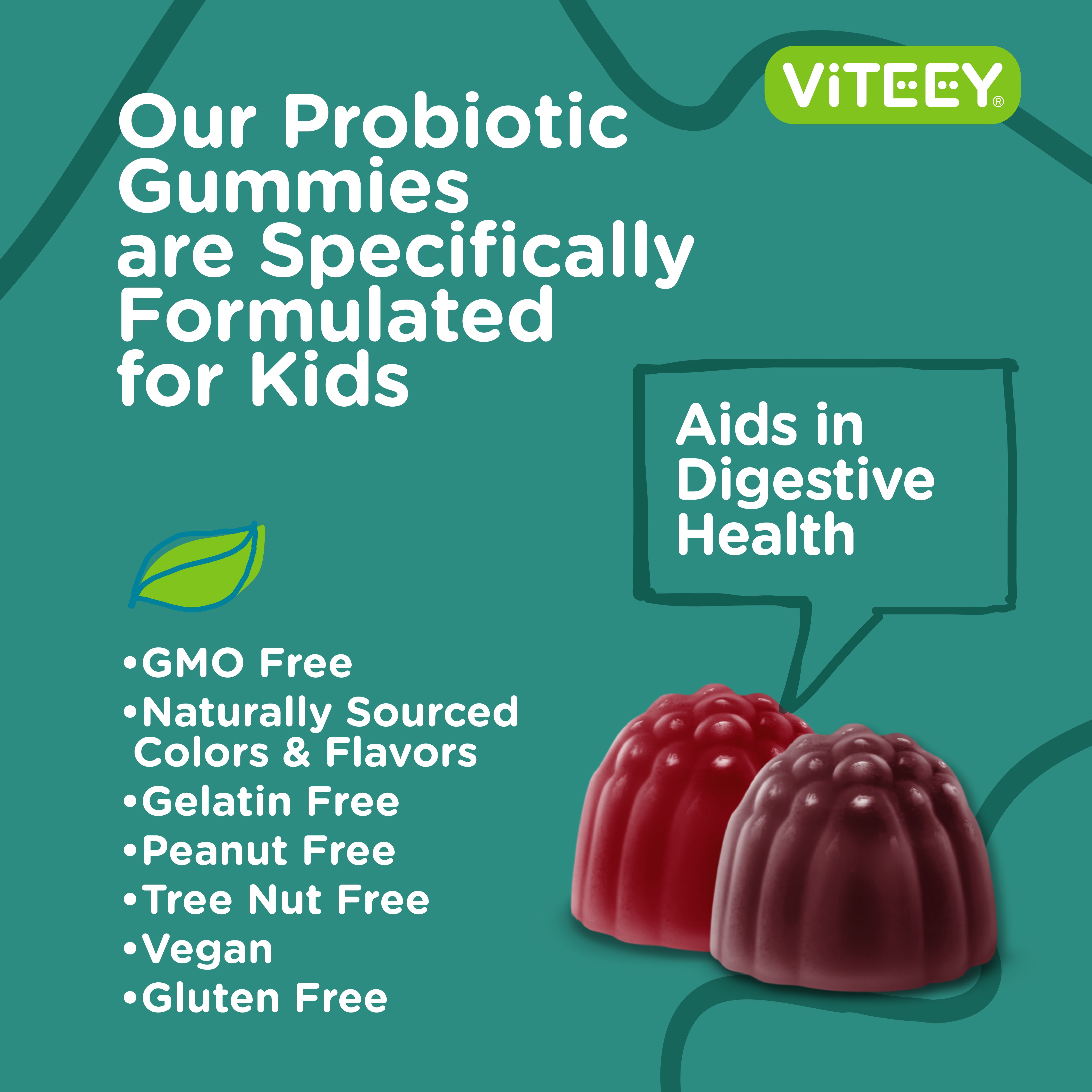 VITEEY Kids Probiotic Gummies with Prebiotic Fiber, Digestive Health & Immune Support, 120 Ct