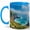 Blue, variant on Coastal Cliff Sunshine Coffee Mug, Ocean Nature Mug, Beach Lover Birthday Christmas Gift, Blue Sea Seagull Wildflower Landscape Art, 11 oz White Ceramic Coffee Cup for Tea Lover