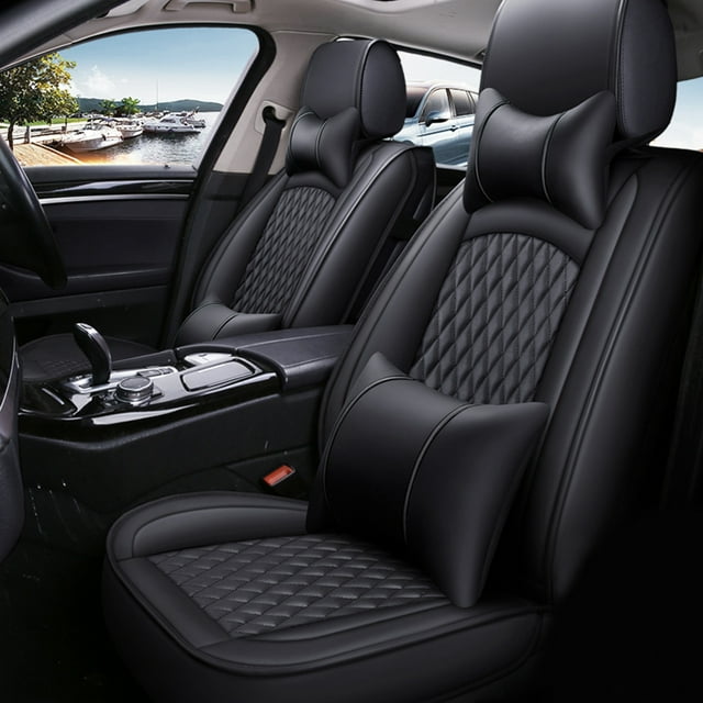 Maidao Car Seat Covers Leather Full Set for Mercedes-Benz for GLE43AMG 2016-Present 5 Seats Compatible Airbag Waterproof Front Rear Cushion Protector with Headrest Black