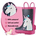 thumbnail image 3 of Bocca Kids Rain Boots Glitter Unicorn Rain Boots For Girls with Handles 12M, 3 of 6
