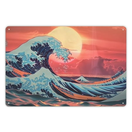 

Pratyus Sunset Waves Prints Tin Wall Art for Home Decor Exquisite Vintage Decoration 12x8Inches