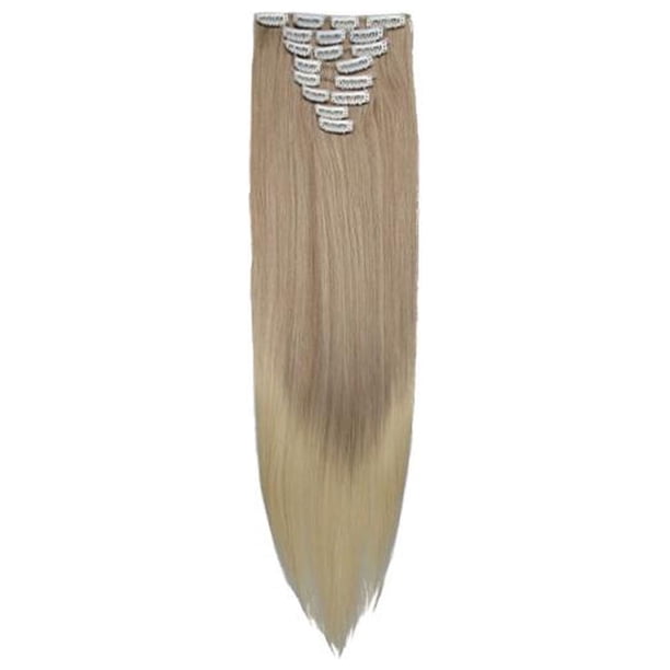 Peluca femenina de ocho piezas de cabello liso, extensión de cabello liso sin costuras de 18 tarjetas, pieza de peluca de fibra química