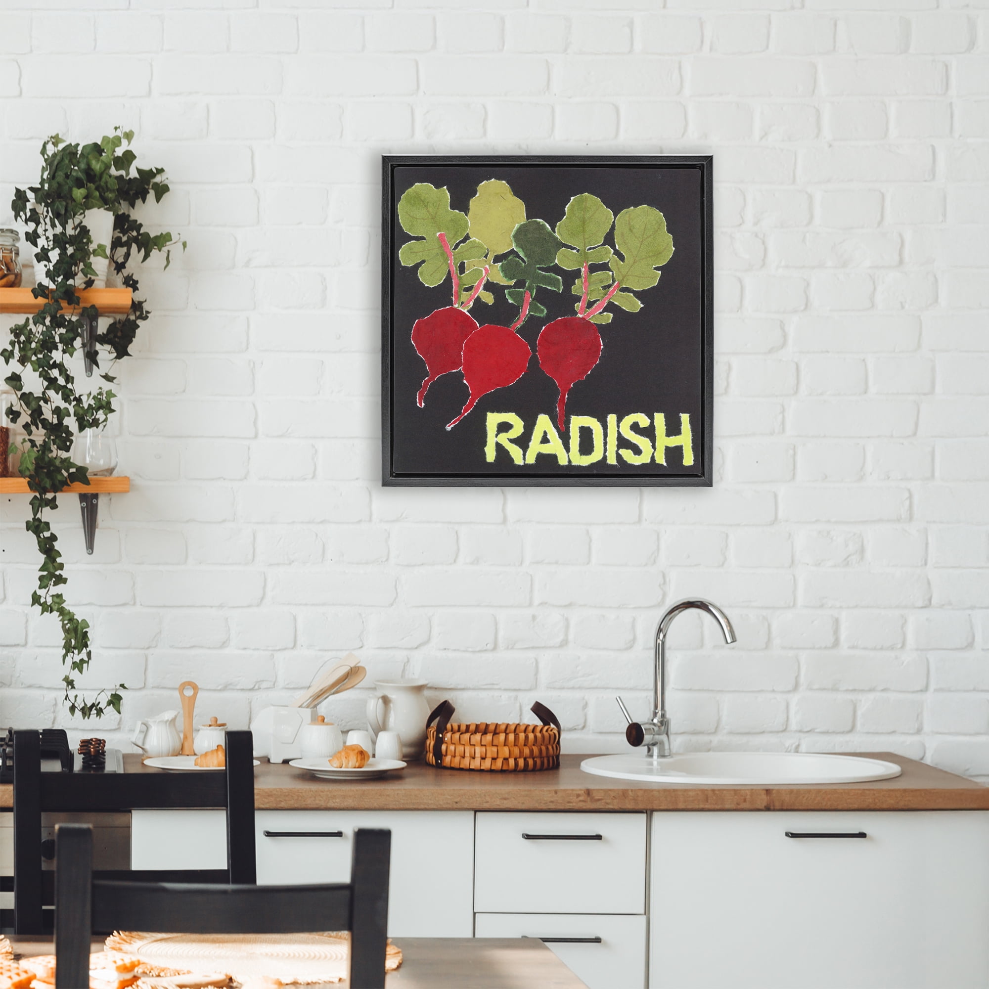 Stupell Industries Collaged Radish Vegetables Black Framed Floater Canvas Wall Art, design by Nancy Overton