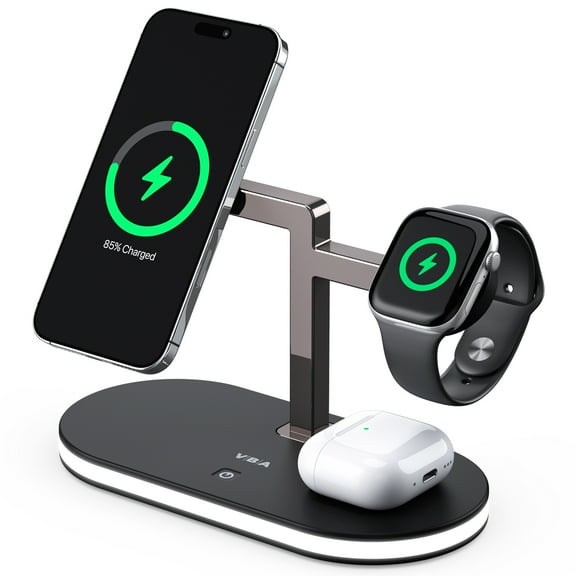 4 in 1 Wireless Charging Station for Apple MagSafe Charger,Fast Charging Magnetic Wireless Charger Stand with Night Light for iPhone 16 15 14 13 12 Series,Apple Watch,AirPods Pro 2 3 4