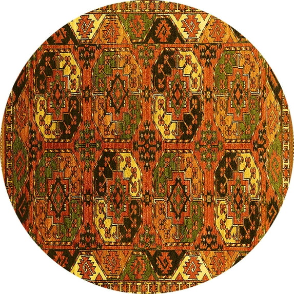 Ahgly Company Machine Washable Indoor Round Oriental Yellow Industrial Area Rugs, 3' Round