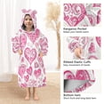 thumbnail image 4 of Wearable Blanket with Sleeves and Pocket Oversized Hooded Sweatshirt 3-14 YR Pink and Red Hearts Pattern L, 4 of 7