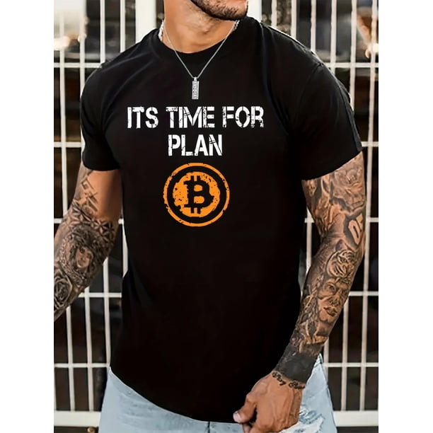 Crew Neck IT'S TIME FOR PLAN Print Men's Fashionable Summer Short Sleeve Sports T-shirt, Comfortable And Versatile Tee For Adult, Men, Women, Teen, Teenager, Adolescent,Youth